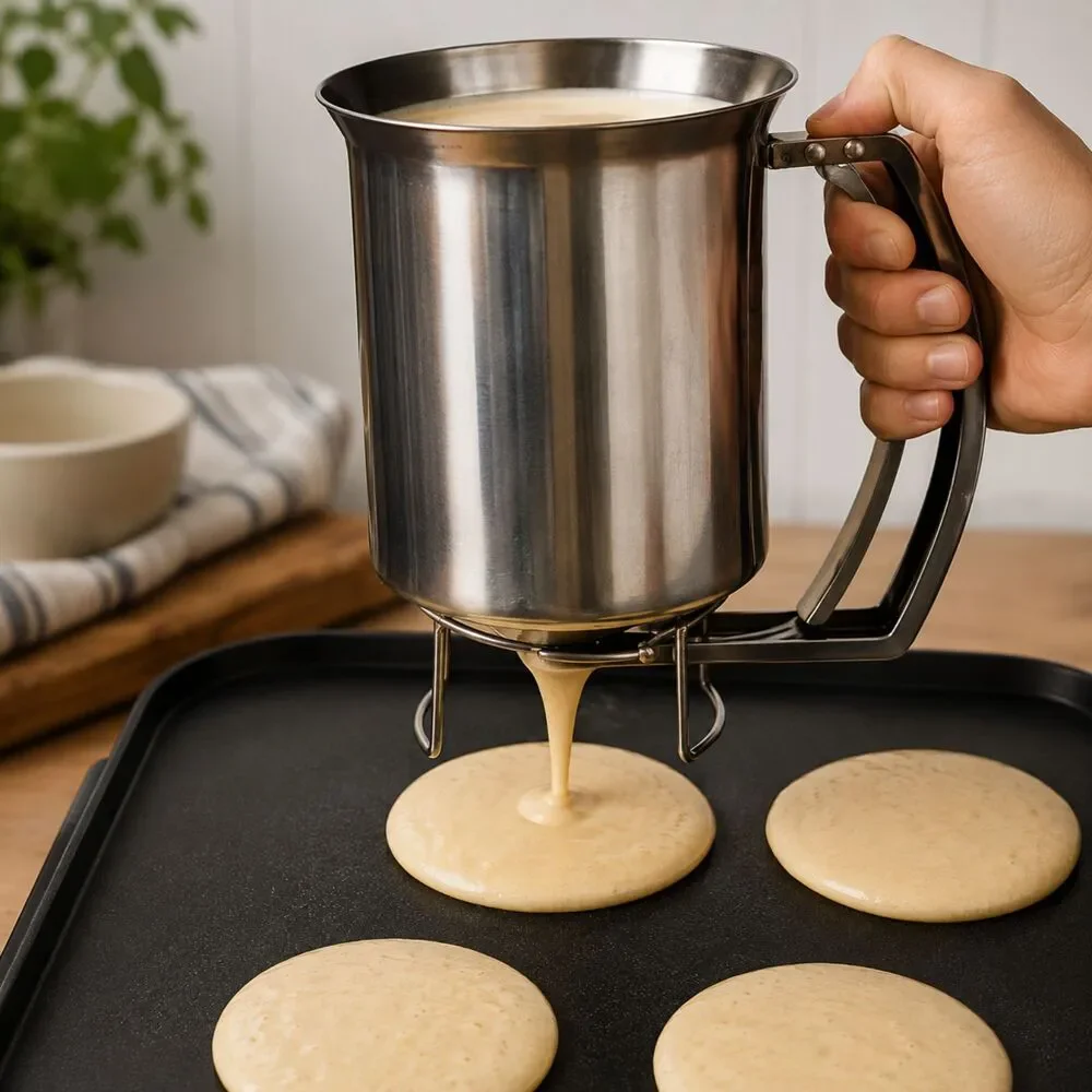 Metal Pancake Batter Dispenser Trigger Handle Baking Kitchen Tool 6.5 in